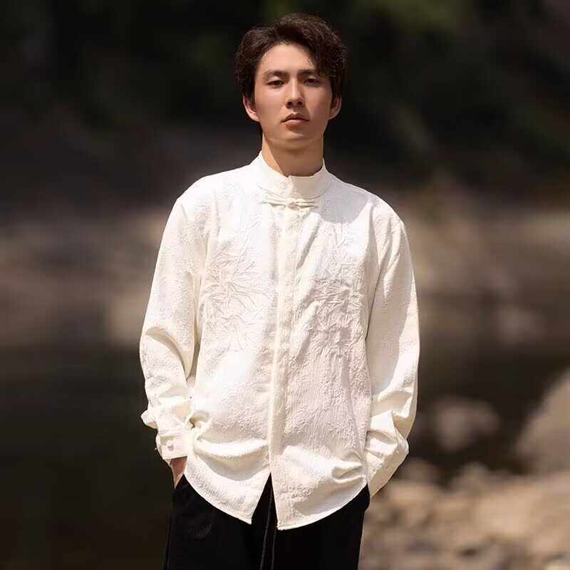 新中式刺绣盘扣唐装衬衫男款