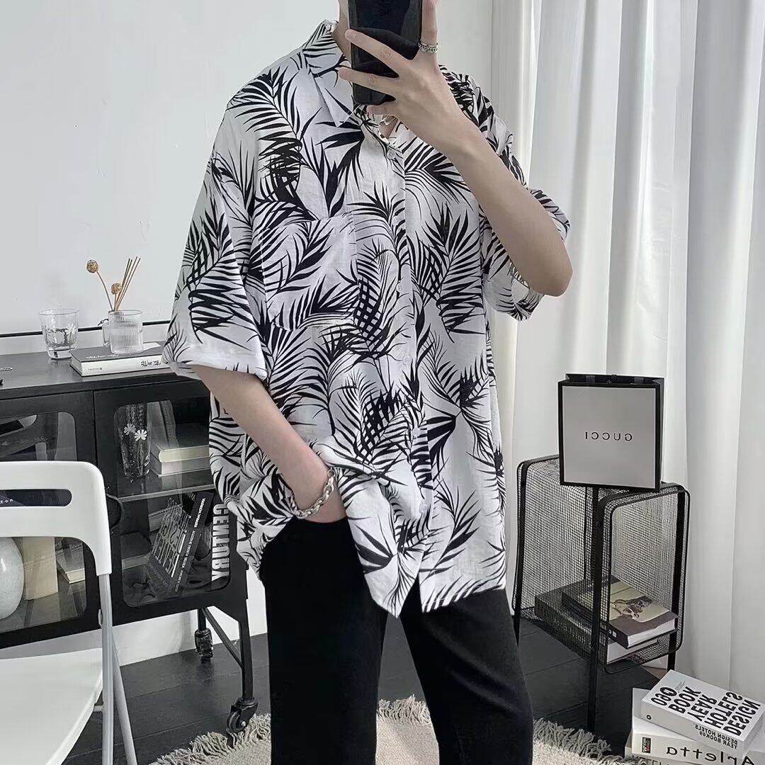 夏日海边花衬衫男短袖ins痞帅