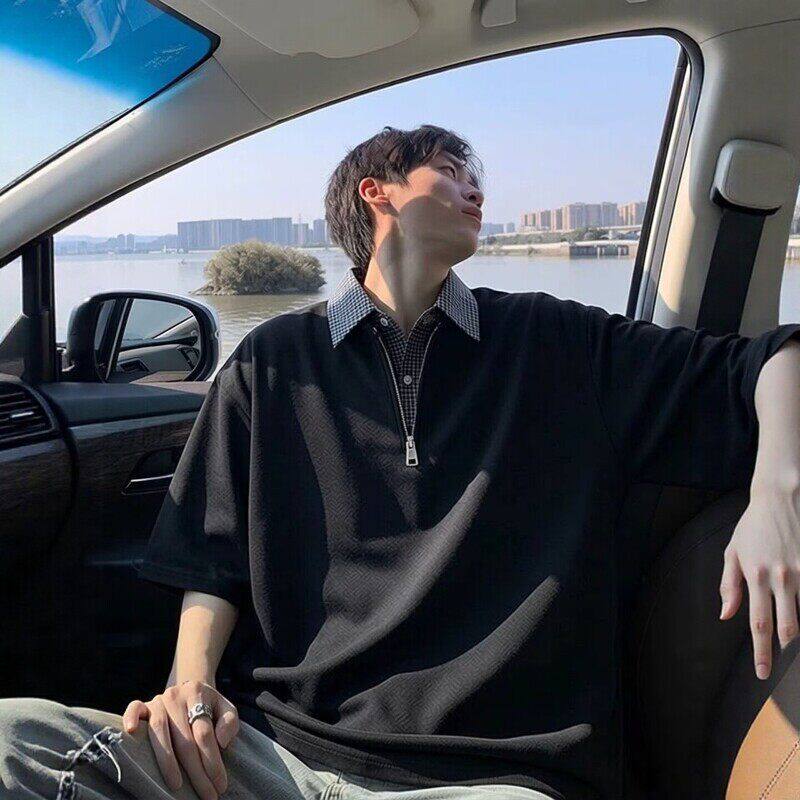 cleanfit半拉链短袖男款夏季痞帅高级感衬衫领t恤重磅正肩Polo衫