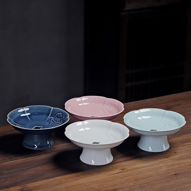 陶瓷祥云沥水水果盘茶桌盘茶点盘点心盘糖果蝶小糕点盘贡品高脚盘