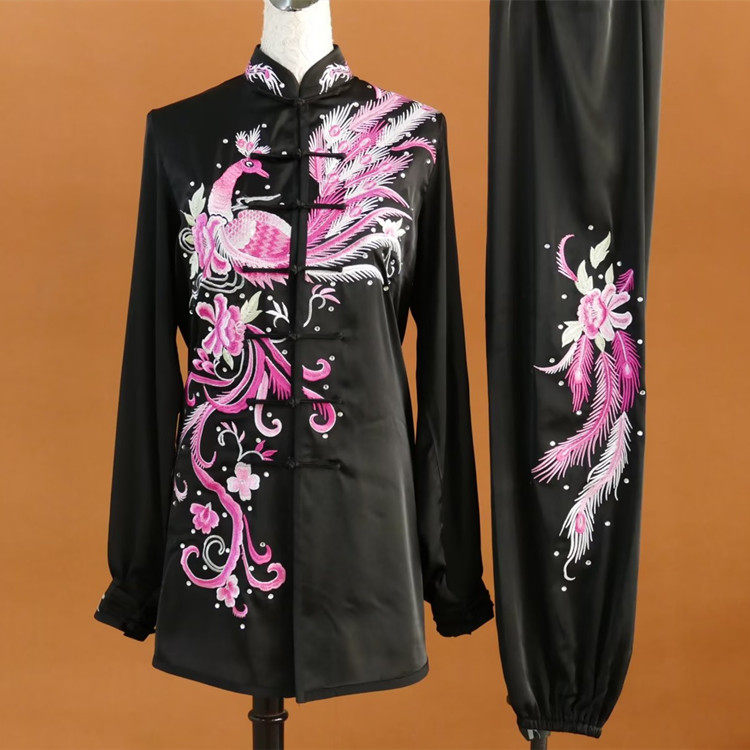 迎春太极服真丝绸刺绣凤女练功服晨练服成人团体表演比赛演出服