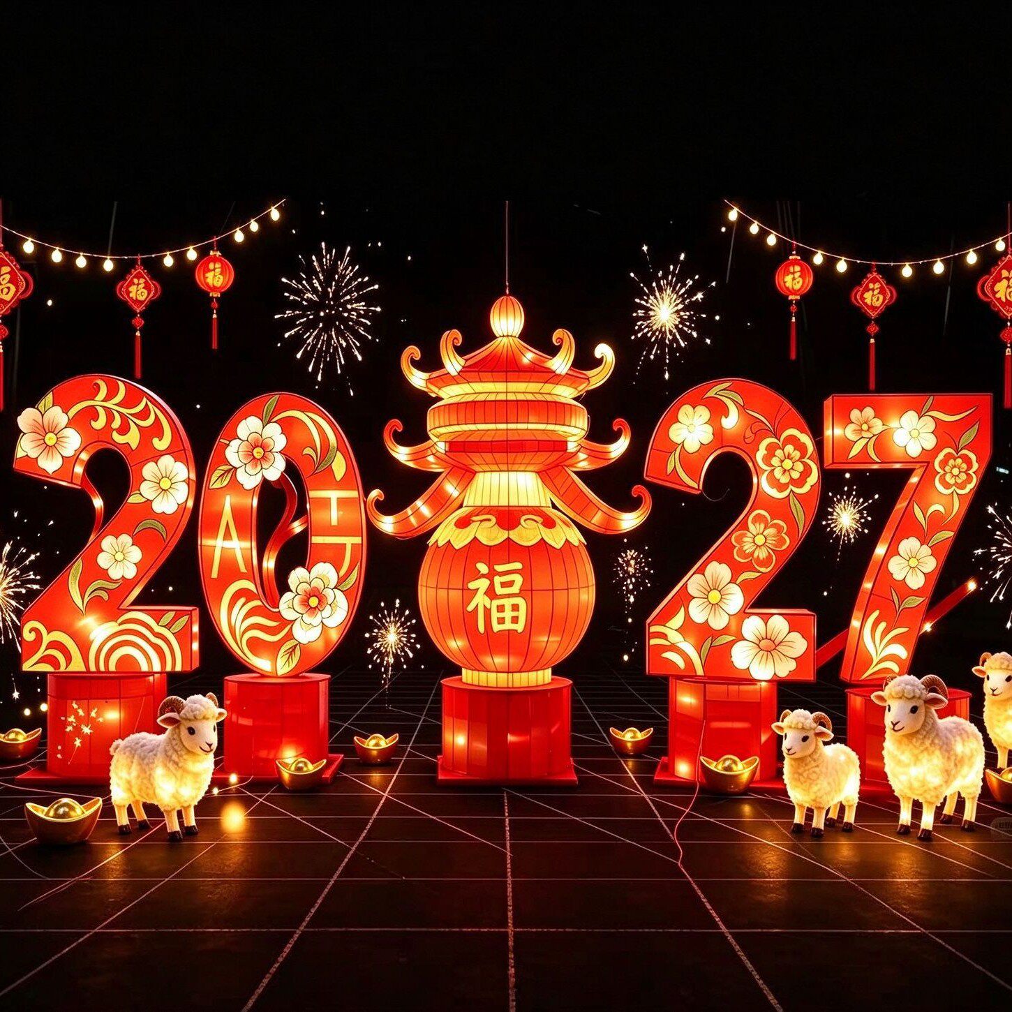 2027羊年大型花灯户外春节元宵大型节日灯会自贡彩灯防水灯笼花灯