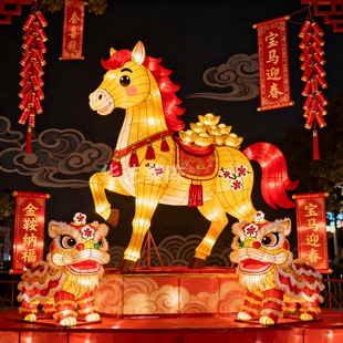 春节元宵大型花灯定制广场景区公园元宵灯会手工彩灯萌马造型灯笼