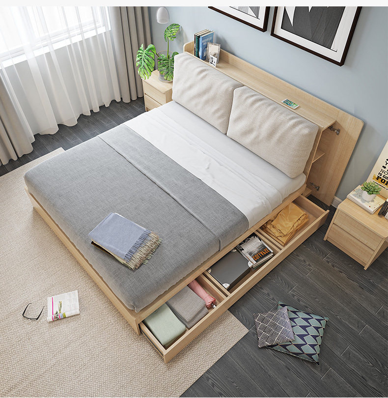 现代简约高箱储物床抽屉床实木芯板式收纳双人床可定制1.5米1.8米