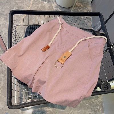 清仓 休闲短裤女夏季温柔皮粉色大码高腰韩版宽松A字阔腿西装裤