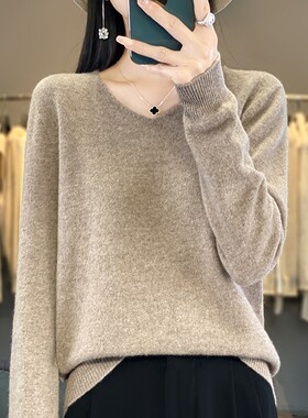秋冬新款V领针织衫毛衣女