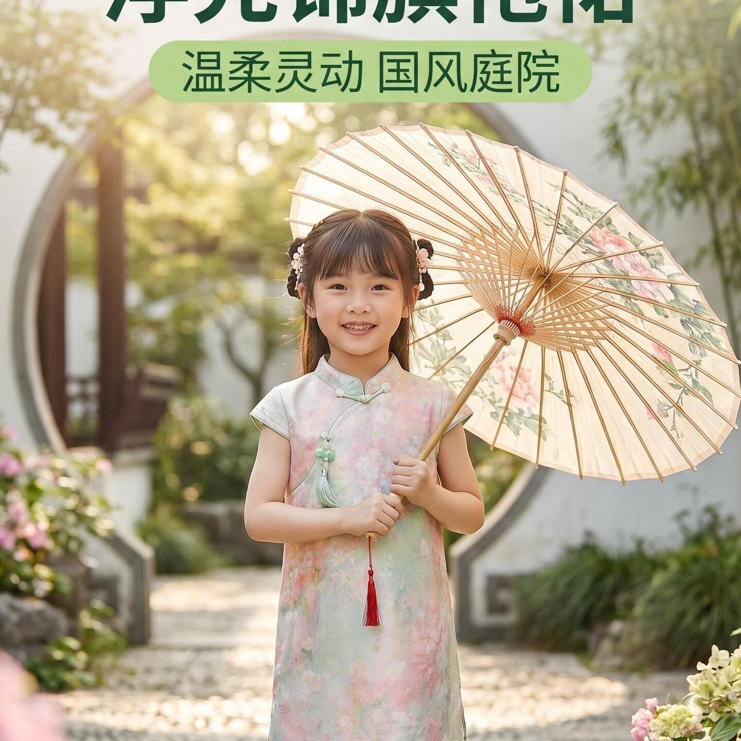 1-15岁莫奈花园女童夏季短袖旗袍裙儿童国风连衣裙宝宝裙子仙女