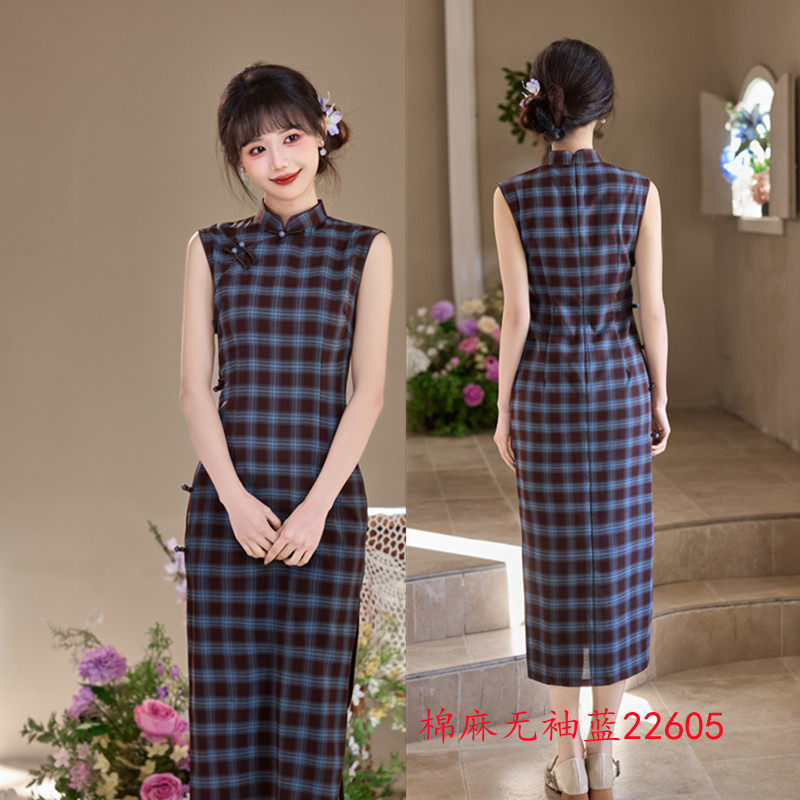 复古新中式改良无袖格子旗袍2025年春季新款日常可穿年轻少女旗袍