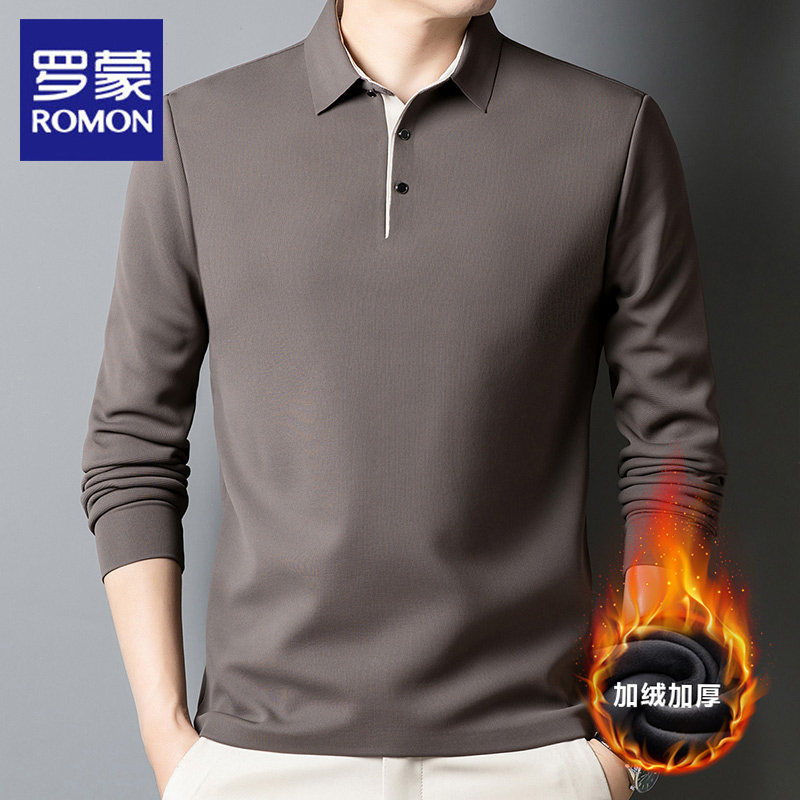 罗蒙加绒POLO衫男长袖2025秋冬季新款商务休闲加厚保暖打底T恤衫