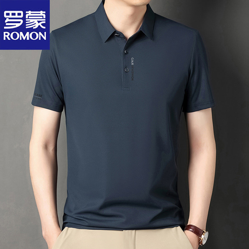 罗蒙夏季新款华夫格短袖Polo衫男士商务休闲冰丝凉感薄款透气t恤