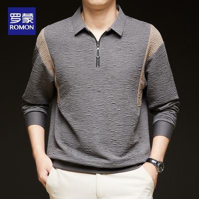 罗蒙男士半拉链长袖polo衫休闲