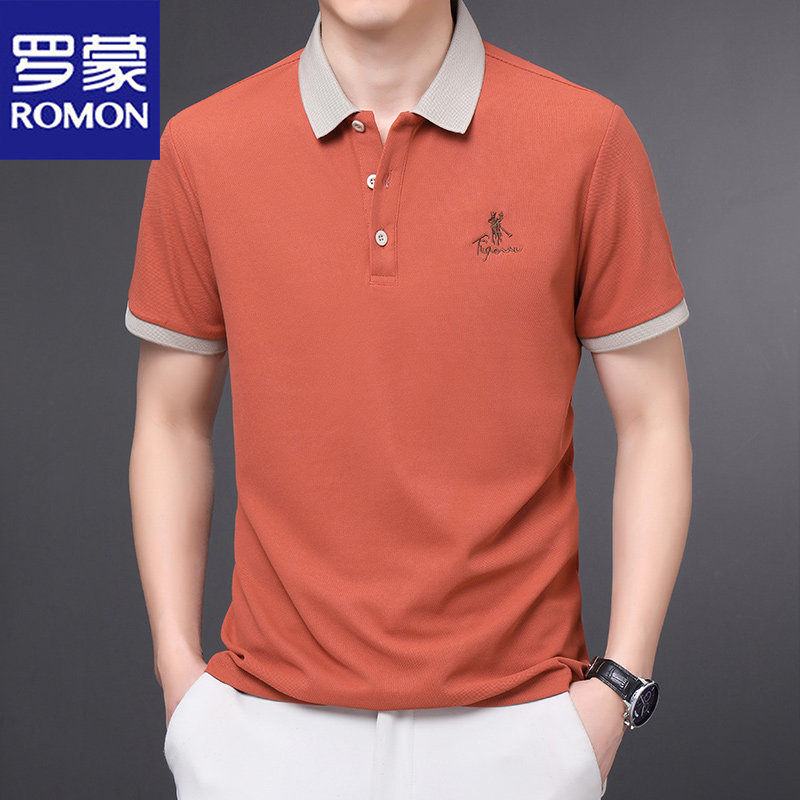 罗蒙夏季无痕短袖polo衫男士商务休闲翻领半袖上衣宽松刺绣t恤男