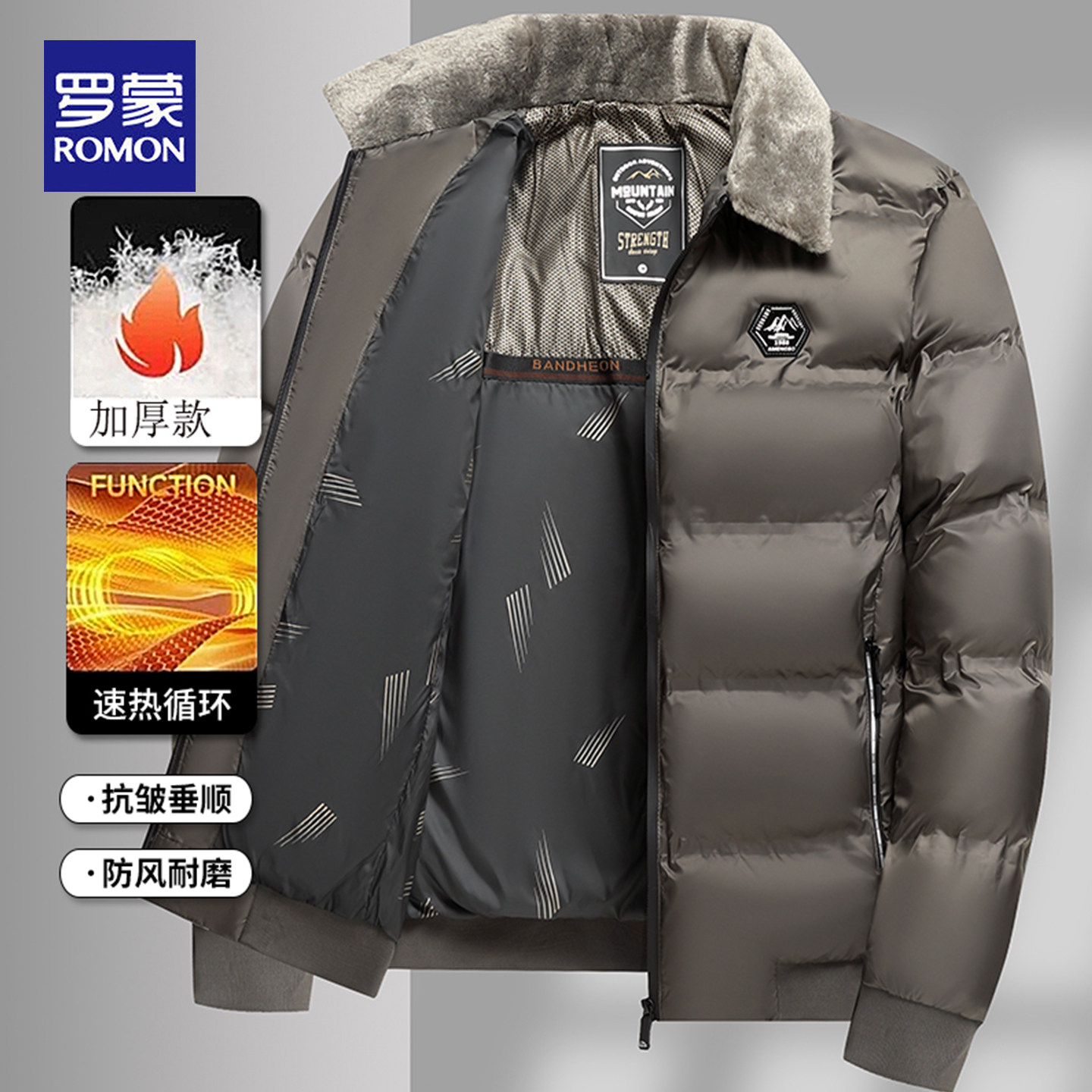 罗蒙男士毛领防风防风棉服外套男