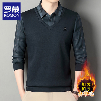 罗蒙秋冬季加绒保暖POLO衫男长袖