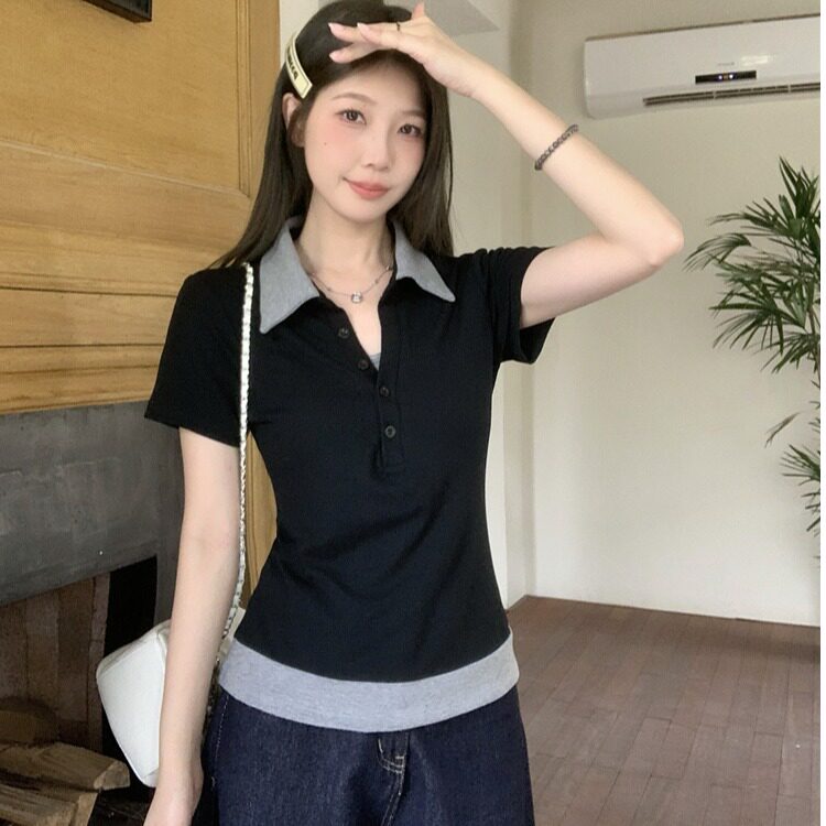夏季POLO领假两件哺乳显瘦T恤