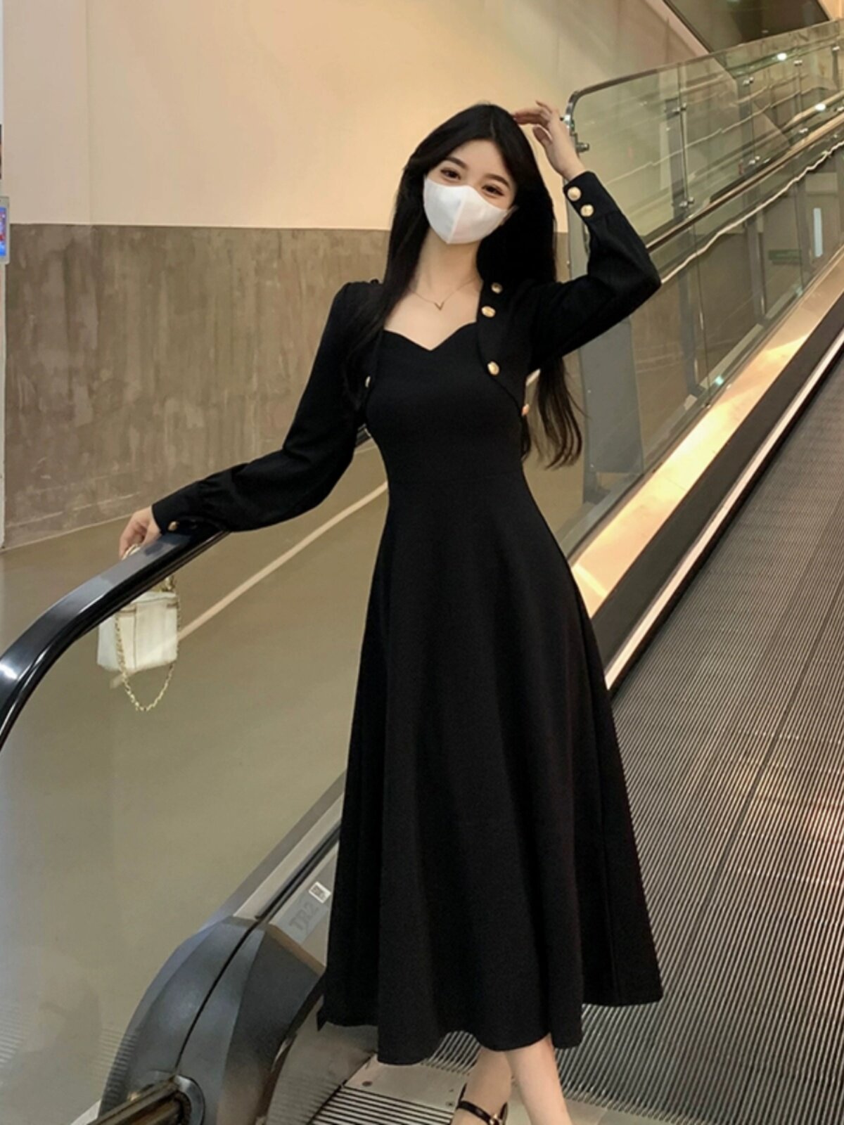 뜨거운 엄마 스타일 외출 모유 수유 드레스 봄과 가을 피팅 복고풍 기질 허리 슬리밍 산후 모유 수유 니트 스커트