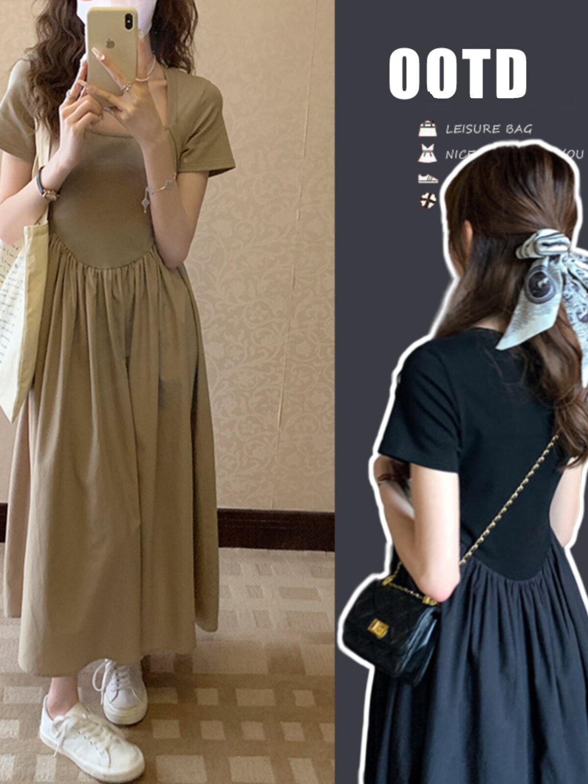 스퀘어넥 하이웨이스트 기질 화끈한 엄마스타일 외출 수유복 슬리밍 뱃살커버 여름용 페이크 투피스 산후수유복