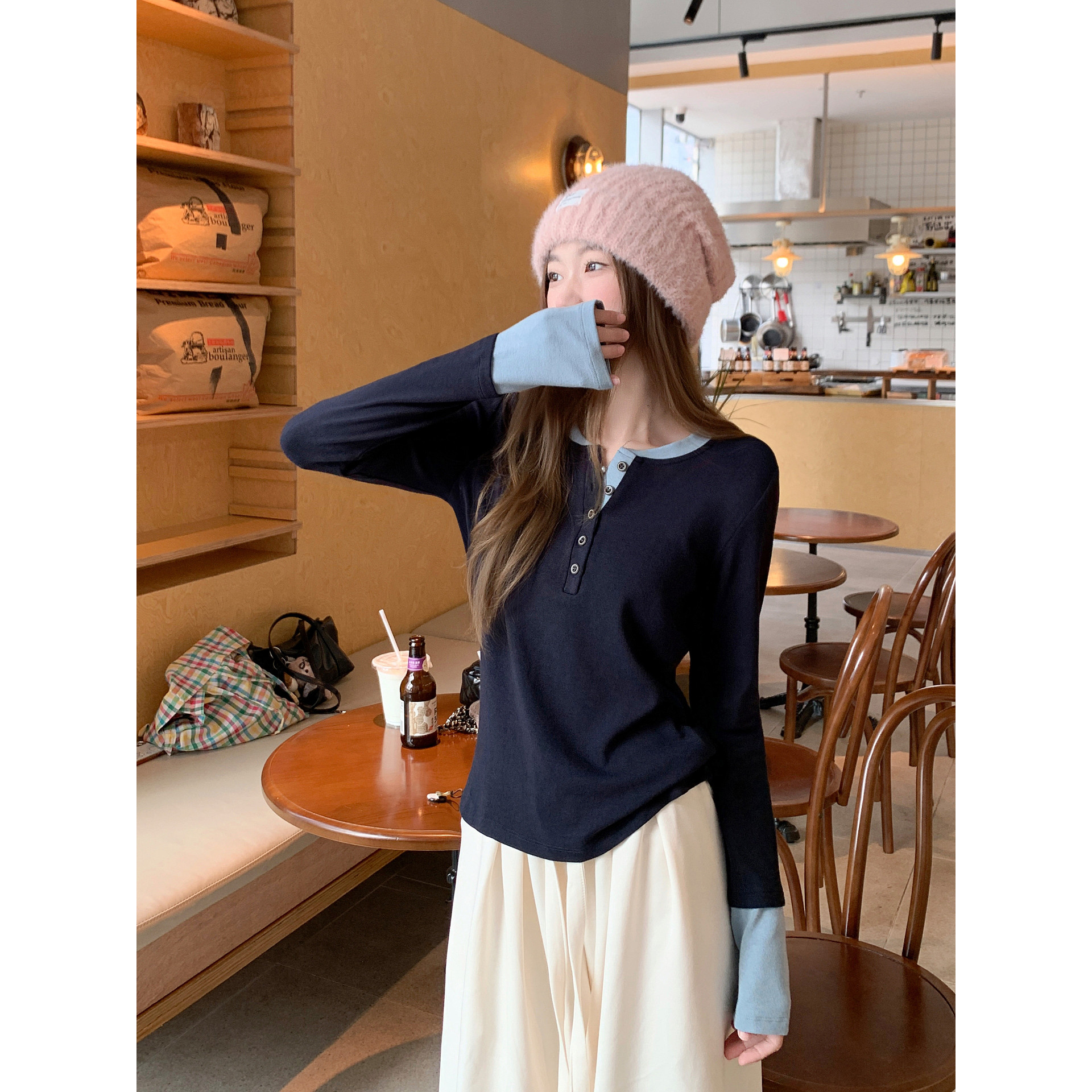 撞色假两件正肩辣妈外出哺乳打底衫秋冬加绒磨毛t恤产后喂奶上衣,孕妇装/孕产妇用品/营养,家居服上装,淘宝优惠券,粉丝福利购,淘宝优惠卷