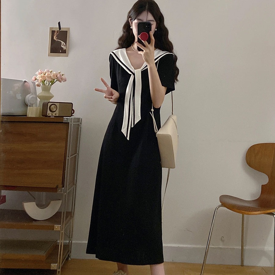 学院风短袖辣妈外出哺乳连衣裙