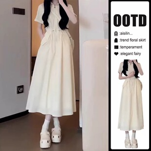 收腰显瘦产后喂奶长裙子潮 外出哺乳连衣裙夏季 polo领工装 风辣妈款