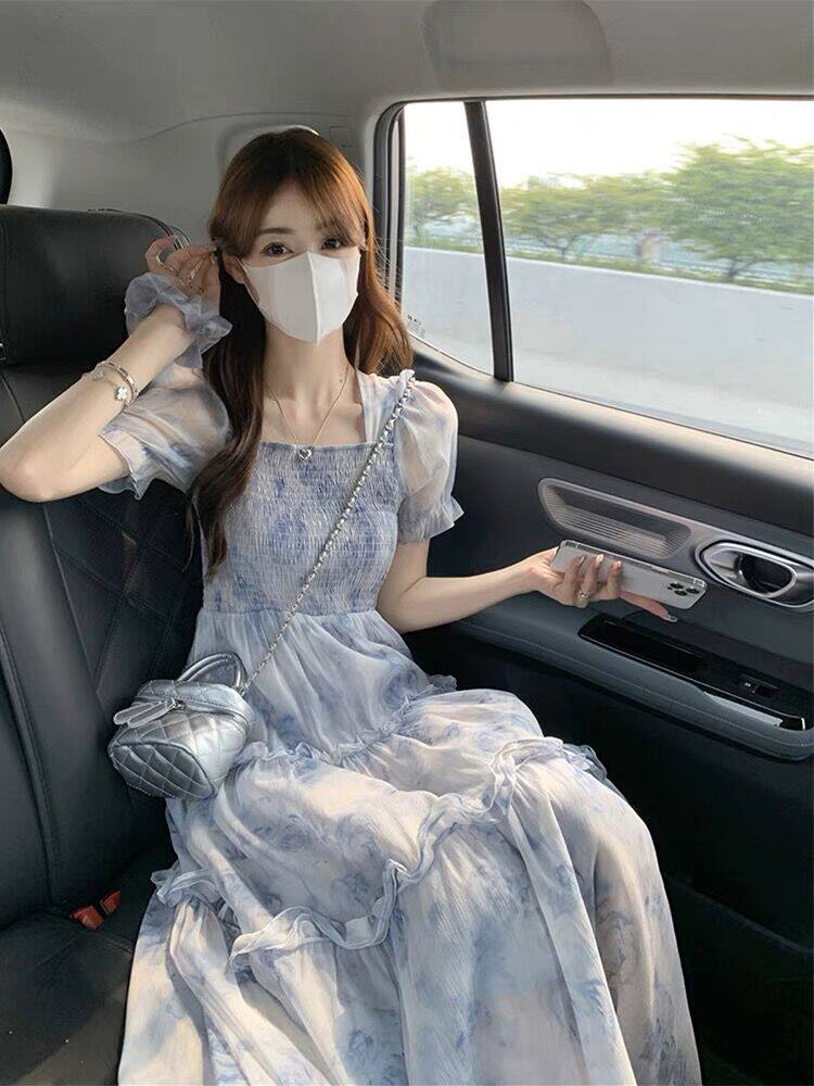 핫맘스타일 아웃핏 수유복 스퀘어넥 꽃무늬 원피스 슬림한 허리 젠틀한 스타일 산후수유복 여름