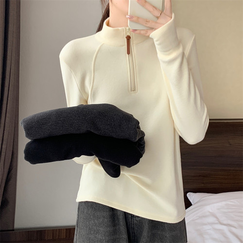 秋冬拉链半高领辣妈款外出哺乳衣德绒大码卫衣产后喂奶打底衫上衣