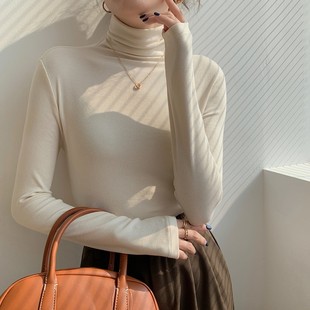 辣妈外出哺乳高领打底衫 加绒内搭产后喂奶纯棉上衣 秋冬堆堆领修身