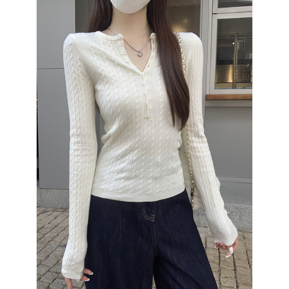 秋冬辣妈外出哺乳针织打底衫