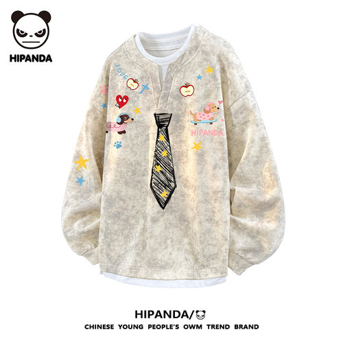 HiPanda领带假两件卫衣女秋季