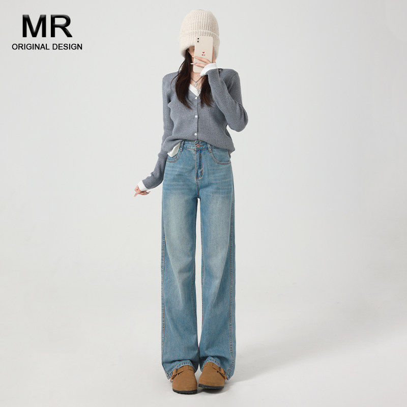 浅色阔腿天丝牛仔裤女2025夏季新款薄款宽松窄版小个子直筒长裤子