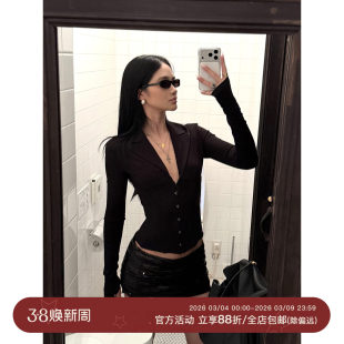 领衬衫 收腰显瘦西装 曲线plus黑色深V鱼骨上衣女辣妹修身 rovente