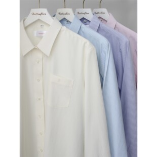 基础款 粉色条纹暗纹 长袖 角襟 蝶衣 校供感JK制服衬衫 奶油色衬衫