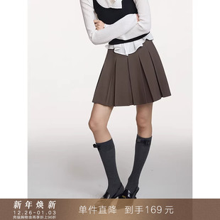 高腰百褶短裙a字黑色半身裙显瘦遮胯小个子 欧家经典 到手169元