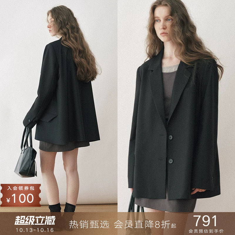 popchrio◆斗篷西装小众设计感廓形休闲西服宽松遮肉外套上衣女秋