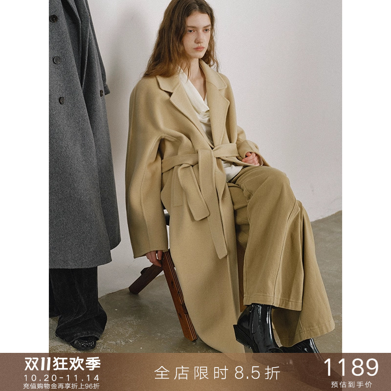 大翻领连身双面呢大衣