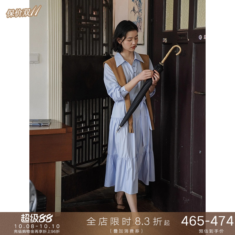 通勤OL风纯色衬衫连衣裙
