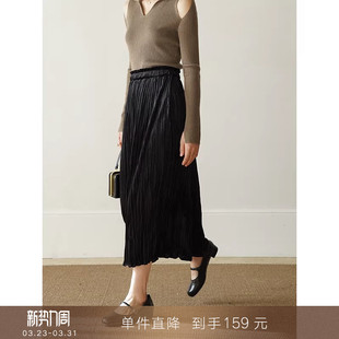 A字丝绒黑色半身裙小个子中长款 手工乱褶 百褶裙女 到手159元