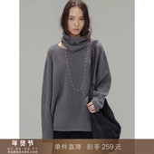 上衣 饰围脖圆领羊毛套头毛衣宽松慵懒针织衫 到手259元 项链装