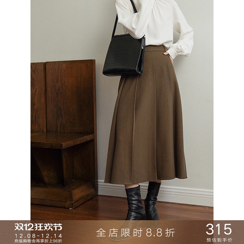 popchrio复古百褶法式基础半身裙