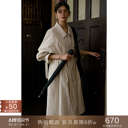 popchrio纸感肌理中长款风衣