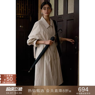 复古小个子中长款 风衣休闲宽松薄外套女春 纸感肌理法式 popchrio