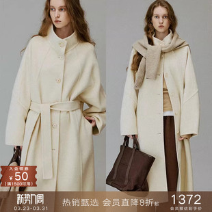 popchrio 复古含驼绒羊毛立领双面呢大衣宽松无羊绒毛呢呢子外套