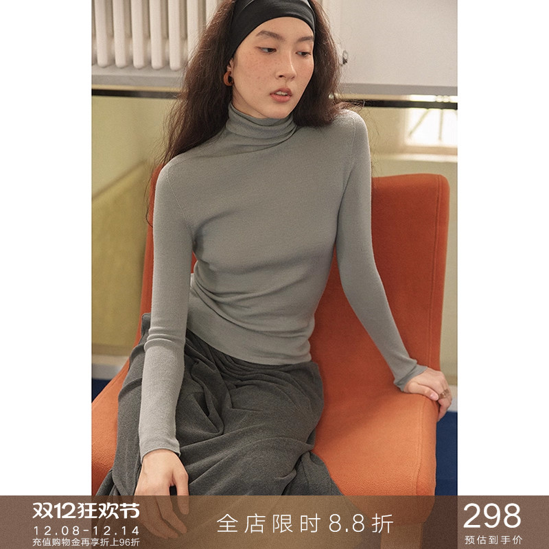 popchrio无缝堆堆领羊毛针织衫