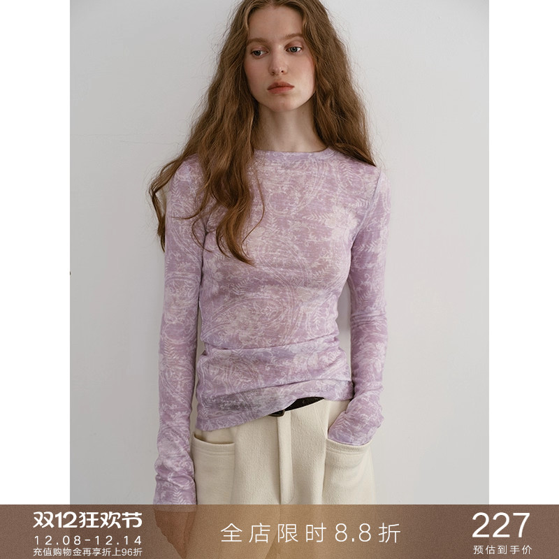 popchrio复古艺术感修身长袖T恤