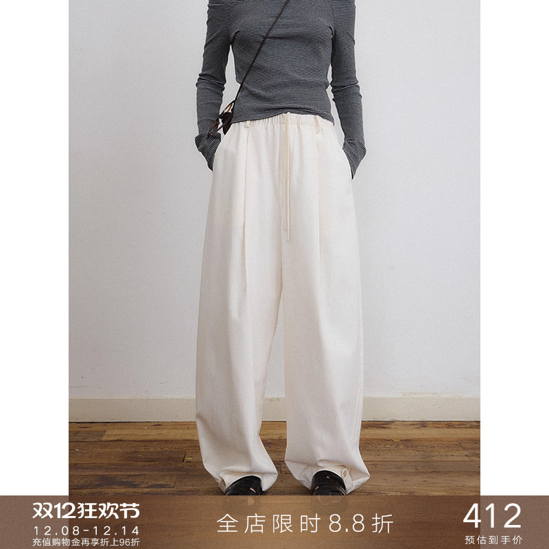 popchrio松弛天丝棉弯刀休闲裤