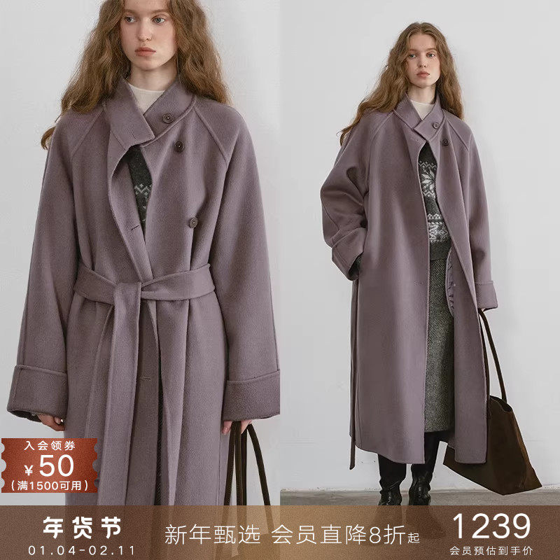 popchrio◆80支立领双面呢羊毛呢子大衣廓形长款红色加厚外套女冬,女装/女士精品,毛呢外套,淘宝优惠券,粉丝福利购,淘宝优惠卷