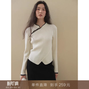 修身 斜襟针织羊毛衫 新中式 显瘦内搭套头打底上衣女 到手259元