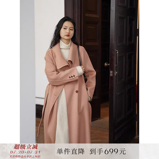 女 赫本風(fēng)復(fù)古翻領(lǐng)雙面羊毛呢子大衣系帶外套中長款 到手699元