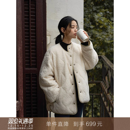 【到手699元】90白鸭绒双面两穿羊羔毛小个子黑色羽绒服加厚外套