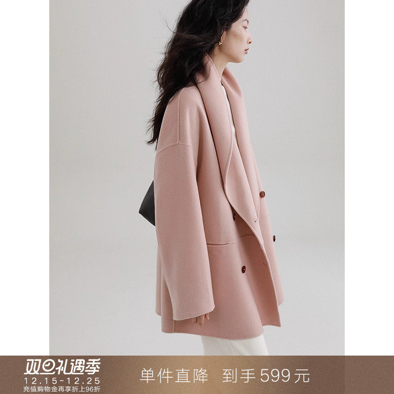 popchrio复古翻领双面呢羊毛大衣